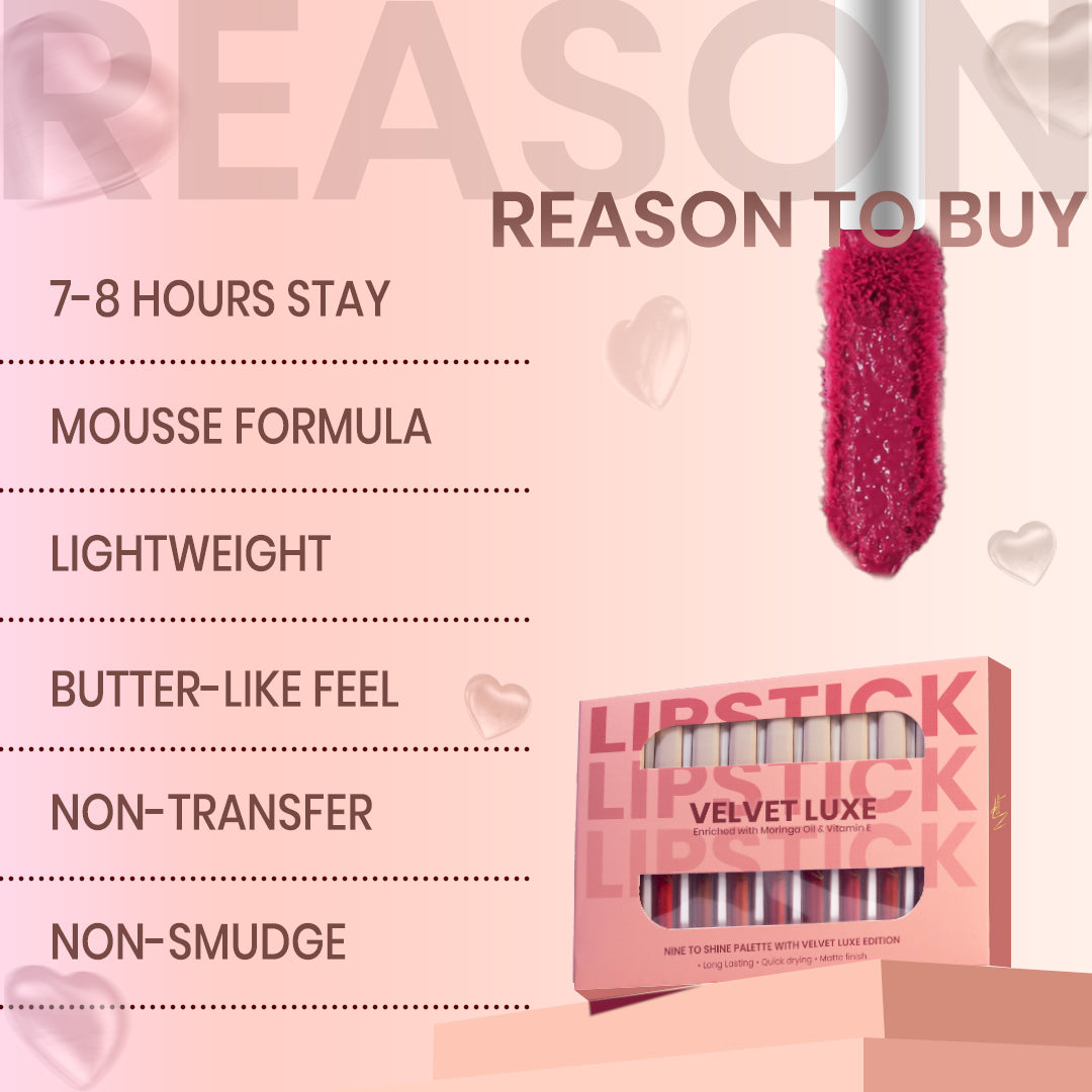 Velvet Luxe Matte stay Lipstick Palette(PALETTE OF 9 – 2 VARIANTS BROWNS & NUDES)