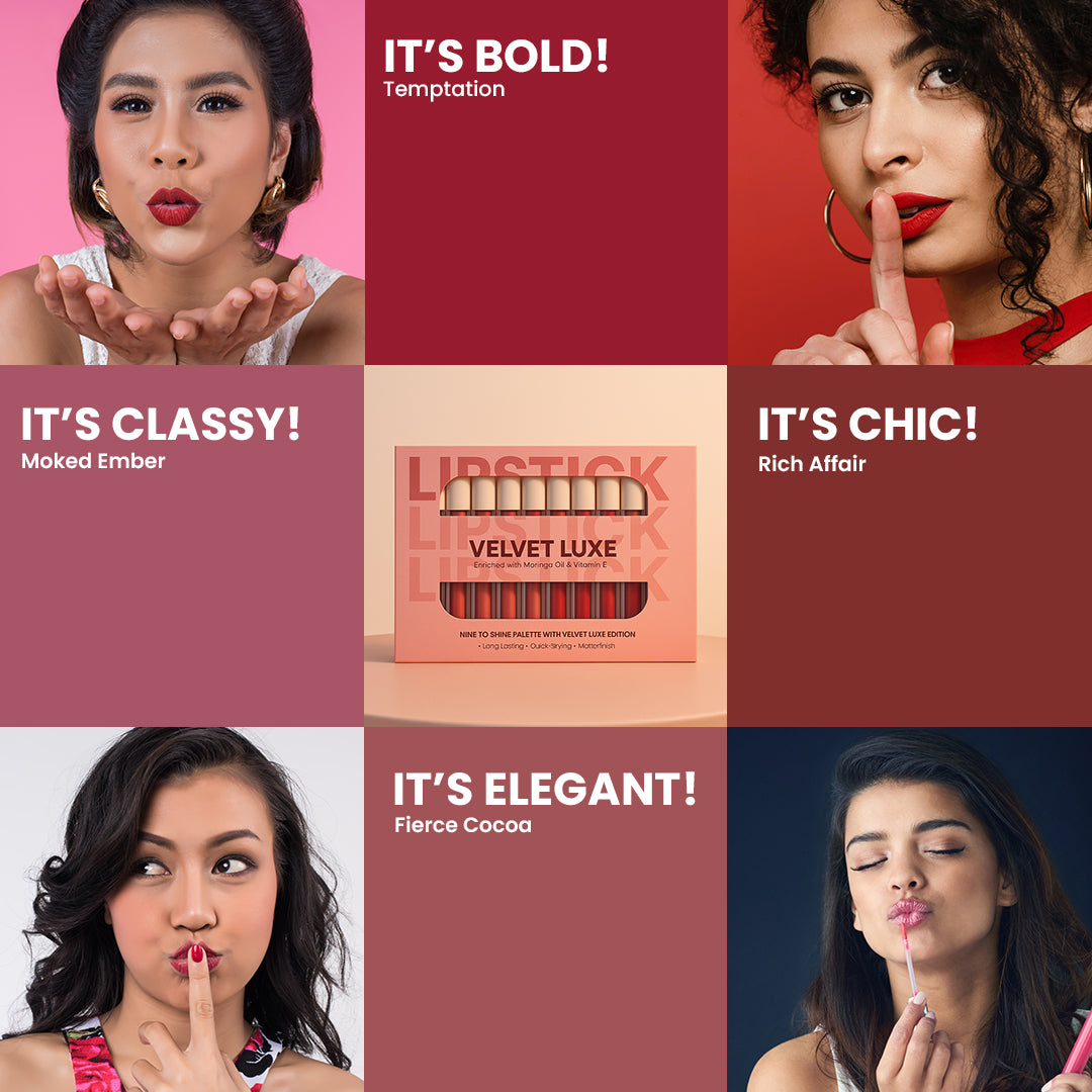 Velvet Luxe Matte stay Lipstick Palette(PALETTE OF 9 – 2 VARIANTS BROWNS & NUDES)