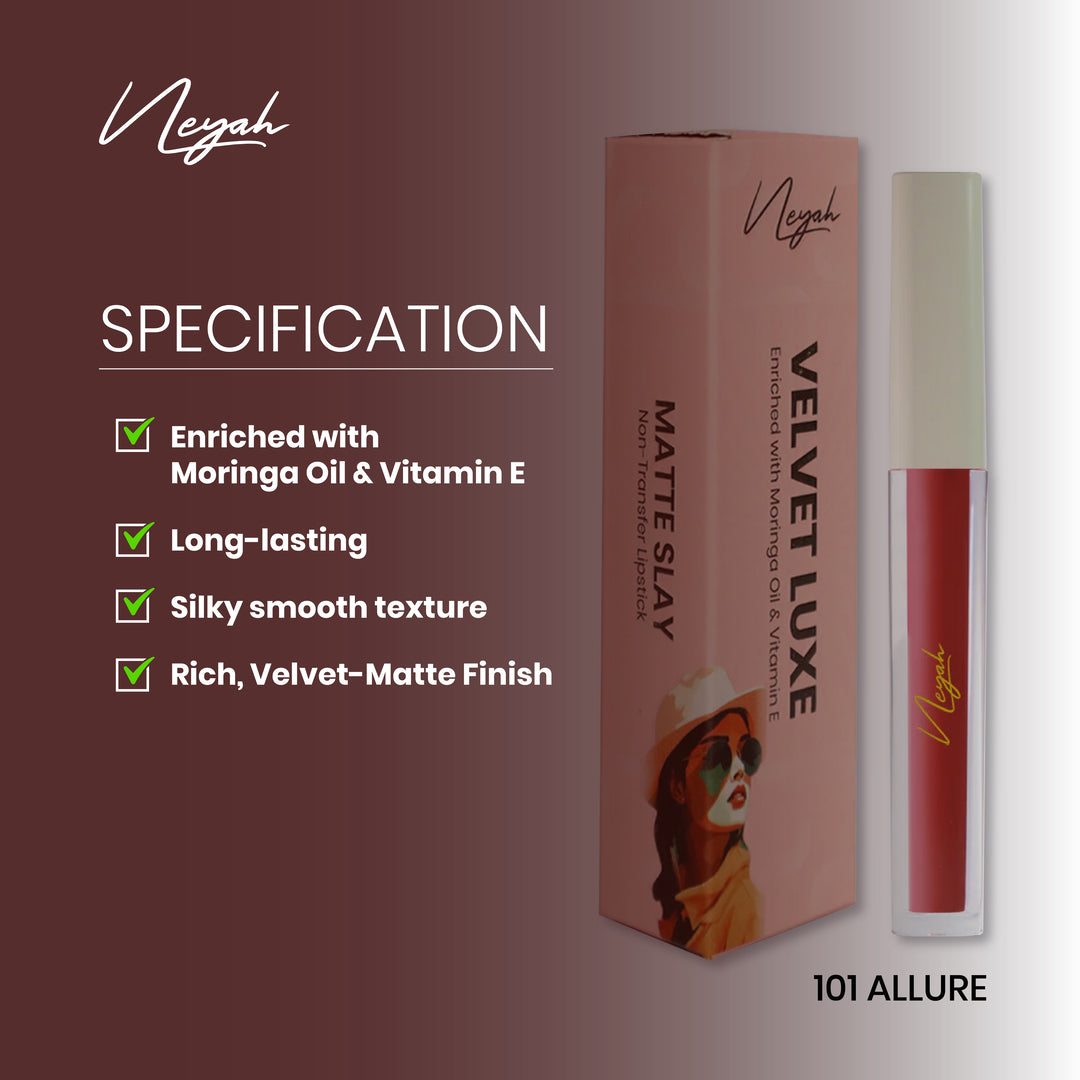 Velvet Luxe Non-Transfer Lipstick – Enriched with Moringa Oil & Vitamin E