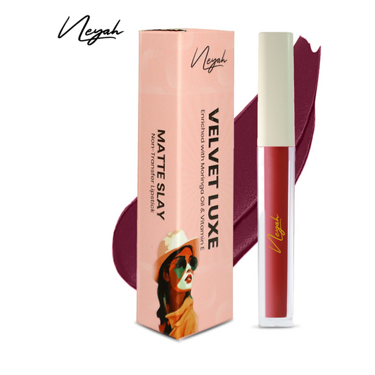 Velvet Luxe Matte Slay Non-Transfer Lipstick – Enriched with Moringa Oil & Vitamin E
