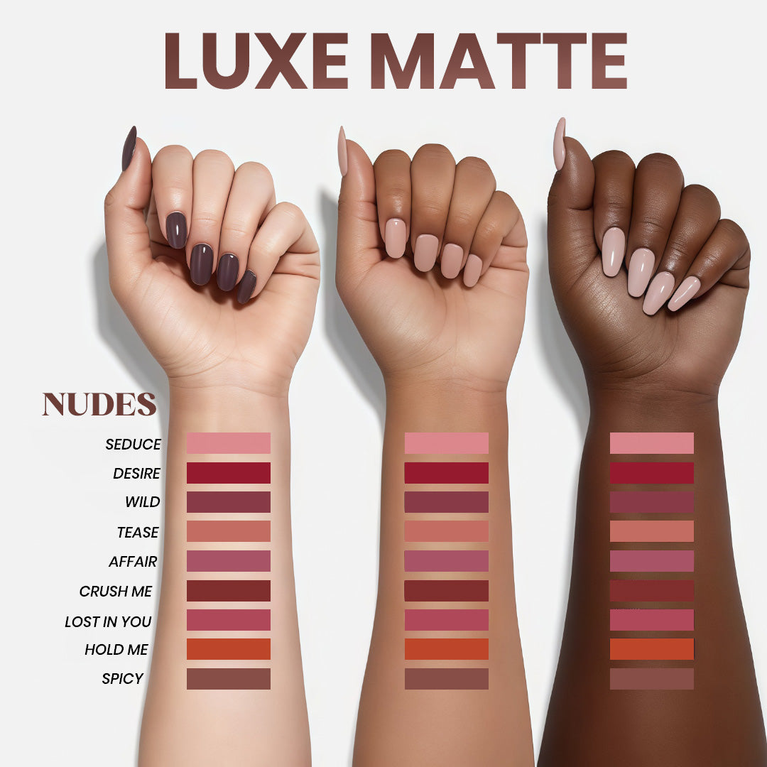 LUXE MATTE LONG STAY MOUSSE LIPSTICK (PALETTE OF 9 – 2 VARIANTS BROWNS & NUDES)