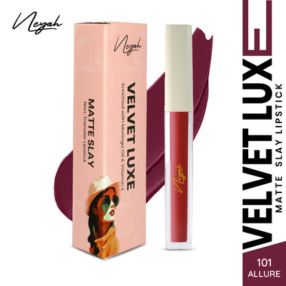 Velvet Luxe Matte Slay Non-Transfer Lipstick – Enriched with Moringa Oil & Vitamin E