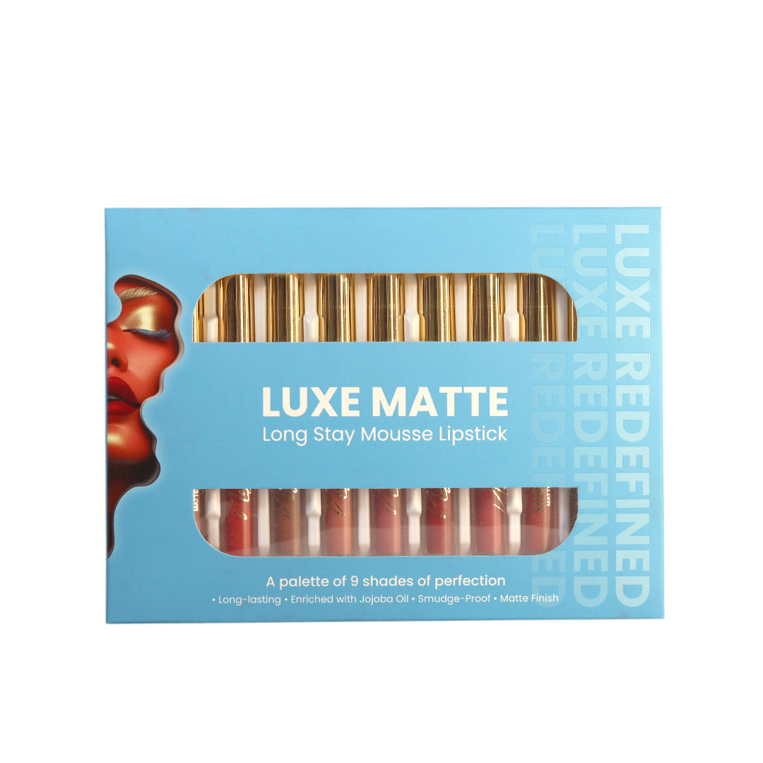 LUXE MATTE LONG STAY MOUSSE LIPSTICK (PALETTE OF 9 – 2 VARIANTS BROWNS & NUDES)