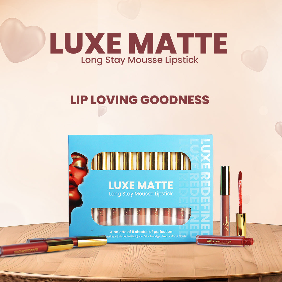 LUXE MATTE LONG STAY MOUSSE LIPSTICK (PALETTE OF 9 – 2 VARIANTS BROWNS & NUDES)