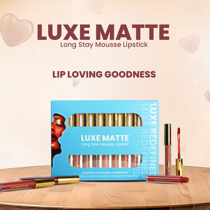 LUXE MATTE LONG STAY MOUSSE LIPSTICK (PALETTE OF 9 – 2 VARIANTS BROWNS & NUDES)