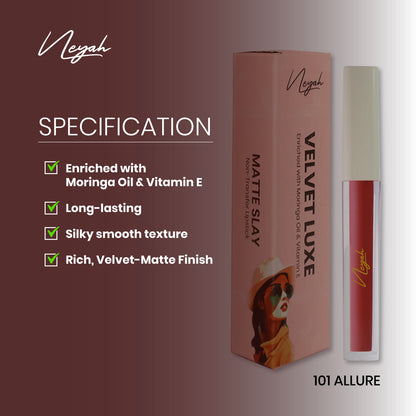 Velvet Luxe Non-Transfer Lipstick – Enriched with Moringa Oil & Vitamin E