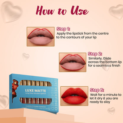 LUXE MATTE LONG STAY MOUSSE LIPSTICK (PALETTE OF 9 – 2 VARIANTS BROWNS & NUDES)